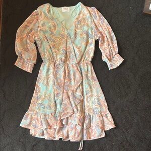 Sienna Sky Green and Pink‎ Puff Sleeve Sundress